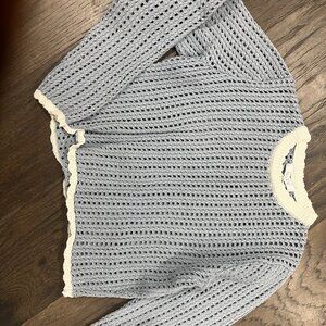 Women's Crochet knit white and blue sweater from Fame